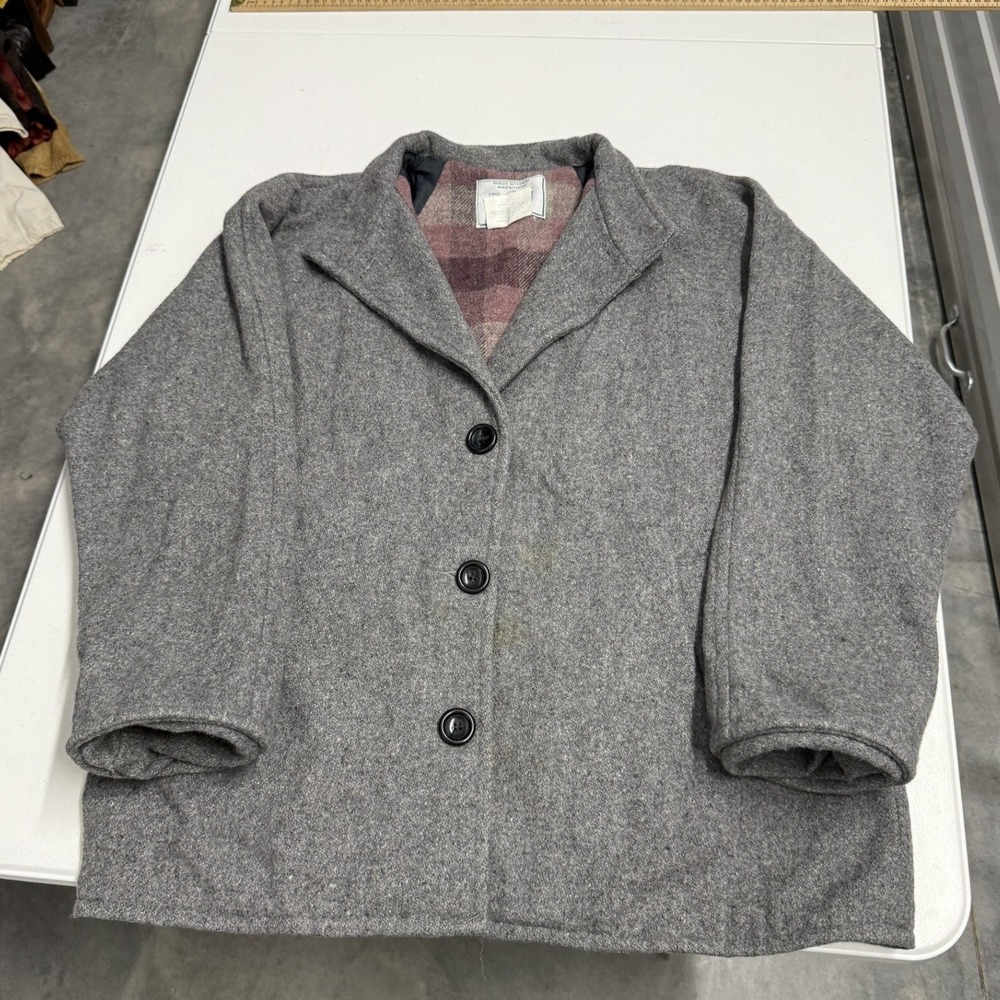Johnson Woolen Mills Sunapee Coat Mens Large Grey Good Plaid Lined Wool USA Made